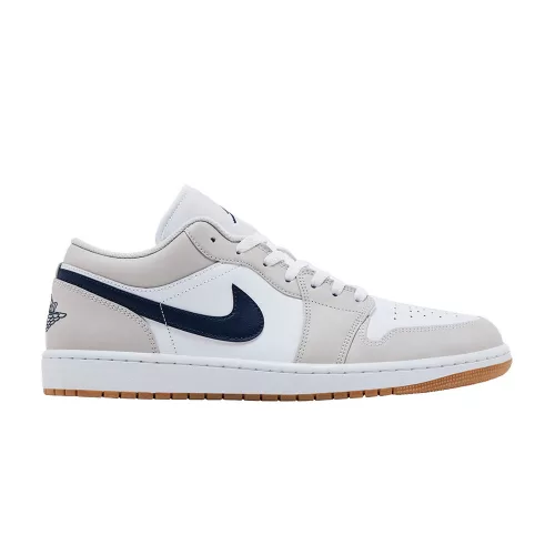 Jordan 1 Low Midnight Navy Neutral Grey férfi alacsony szárú utcai sneaker fehér szürke barna sötétkék