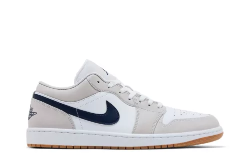 Jordan 1 Low Midnight Navy Neutral Grey férfi alacsony szárú utcai sneaker fehér szürke barna sötétkék