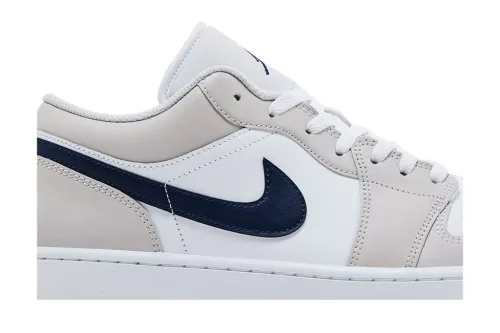 Jordan 1 Low Midnight Navy Neutral Grey férfi alacsony szárú utcai sneaker fehér szürke barna sötétkék