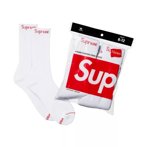 Supreme x Hanes Crew Socks (4 Pack) 'White' – termékfotó, oldalnézet