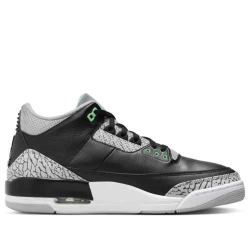 Jordan 3 Retro Green Glow alacsony szárú sneaker – termékfotó, oldalnézet