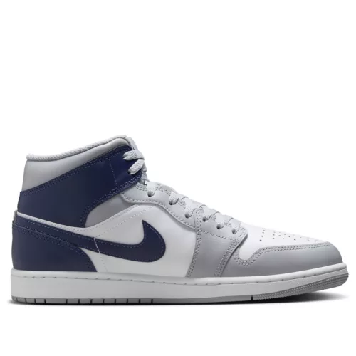 Jordan 1 Mid Wolf Grey Midnight Navy közepes szárú sneaker – termékfotó, oldalnézet