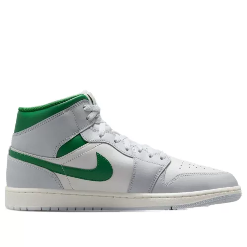 Jordan 1 Mid White Pure Platinum Pine Green közepes szárú sneaker – termékfotó, oldalnézet