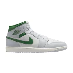 Jordan 1 Mid White Pure Platinum Pine Green közepes szárú sneaker – termékfotó, oldalnézet