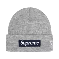 Supreme New Era Box Logo Beanie 'Heather Grey' – termékfotó, oldalnézet