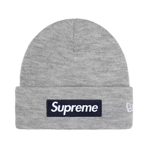 Supreme New Era Box Logo Beanie 'Heather Grey' – termékfotó, oldalnézet