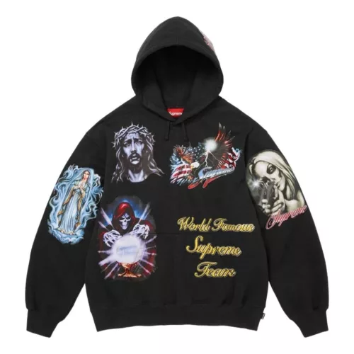 Supreme Stickers Hooded Sweatshirt Black uniszex pulóver fekete