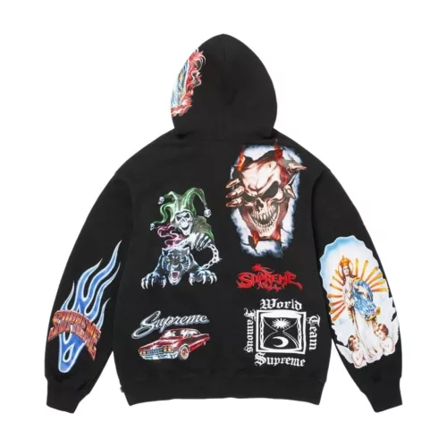 Supreme Stickers Hooded Sweatshirt Black uniszex pulóver fekete