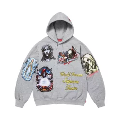   Supreme Stickers Hooded Sweatshirt Heather Grey uniszex pulóver szürke