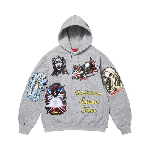 Supreme Stickers Hooded Sweatshirt Heather Grey uniszex pulóver szürke