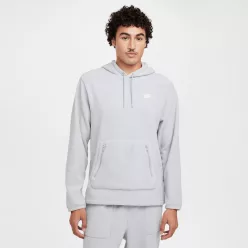 Nike Club Men's Winterized Pullover Hoodie Light Smoke Grey/Pure/White – termékfotó, oldalnézet