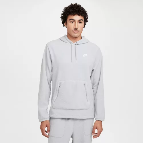Nike Club Men's Winterized Pullover Hoodie Light Smoke Grey/Pure/White – termékfotó, oldalnézet