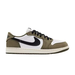 Jordan 1 Retro Low Medium Olive Summit White Sail Black alacsony szárú sneaker – termékfotó, oldalnézet