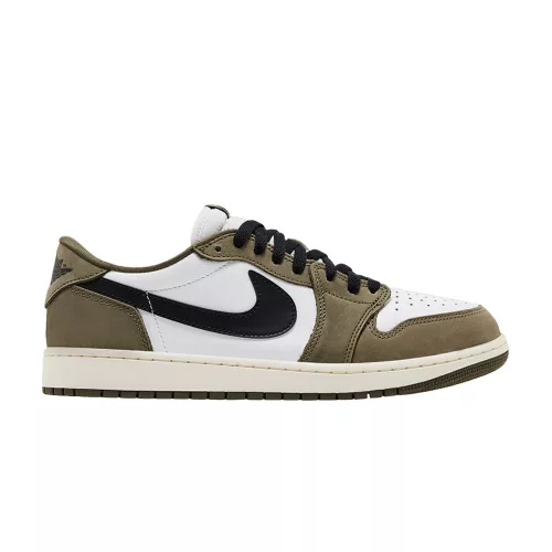 Jordan 1 Retro Low Medium Olive Summit White Sail Black alacsony szárú sneaker – termékfotó, oldalnézet
