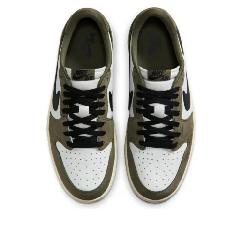 Jordan 1 Retro Low Medium Olive Summit White Sail Black alacsony szárú sneaker – termékfotó, oldalnézet