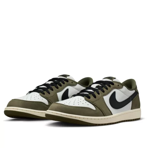 Jordan 1 Retro Low Medium Olive Summit White Sail Black alacsony szárú sneaker – termékfotó, oldalnézet