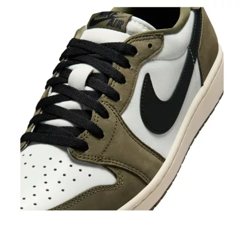 Jordan 1 Retro Low Medium Olive Summit White Sail Black alacsony szárú sneaker – termékfotó, oldalnézet