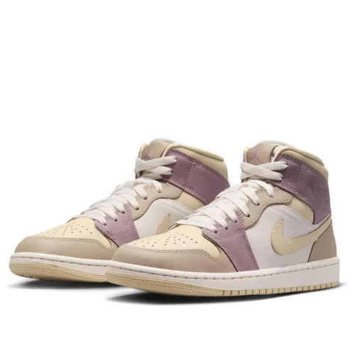 Jordan 1 Mid Light Orewood Brown Taupe Grey (Women's) közepes szárú sneaker – termékfotó, oldalnézet