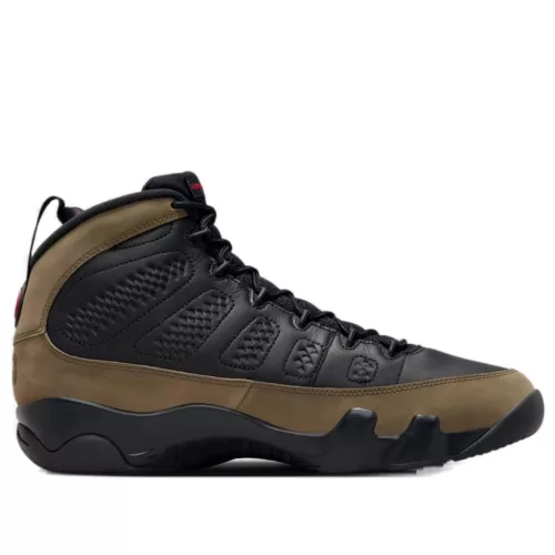 Jordan 9 Retro Olive (2024) magas szárú sneaker – termékfotó, oldalnézet