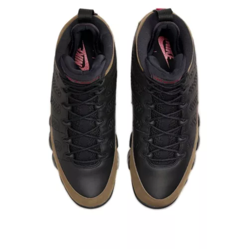 Jordan 9 Retro Olive (2024) magas szárú sneaker – termékfotó, oldalnézet