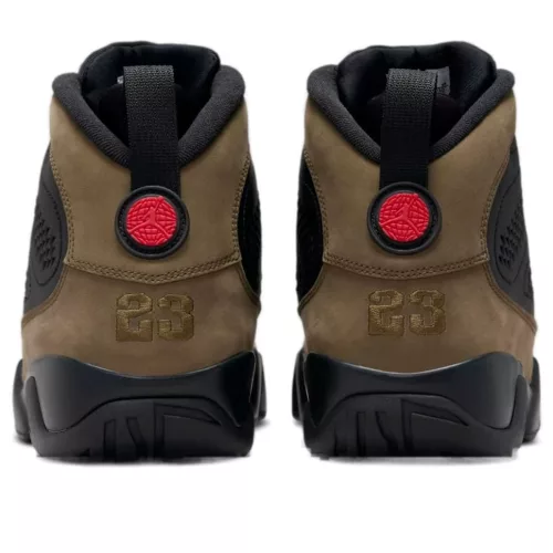 Jordan 9 Retro Olive (2024) magas szárú sneaker – termékfotó, oldalnézet