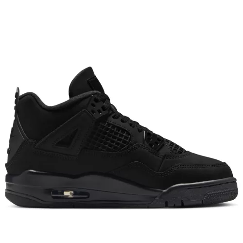 Jordan 4 Retro Black Cat (2025) (GS) alacsony szárú sneaker – termékfotó, oldalnézet