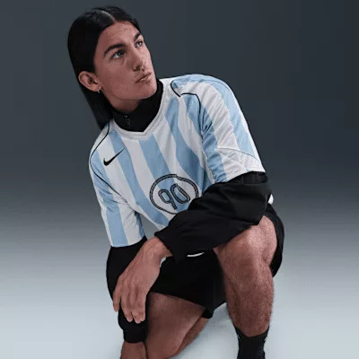 Nike T90 Dri-Fit Soccer Jersey 'Psychic Blue/White/Black/Black' – termékfotó, oldalnézet