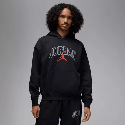 Jordan Brooklyn Fleece Men's Oversized Pullover Hoodie Black/Gym Red – termékfotó, oldalnézet