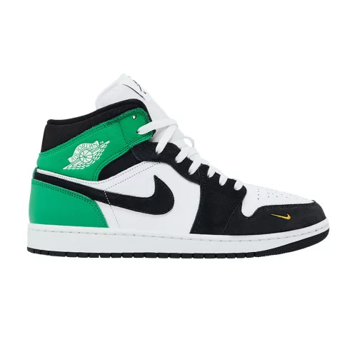 Air Jordan 1 Mid SE Lucky Green férfi közepes szárú utcai sneaker fehér zöld sárga fekete