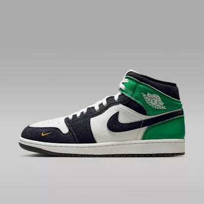 Air Jordan 1 Mid SE Lucky Green férfi közepes szárú utcai sneaker fehér zöld sárga fekete