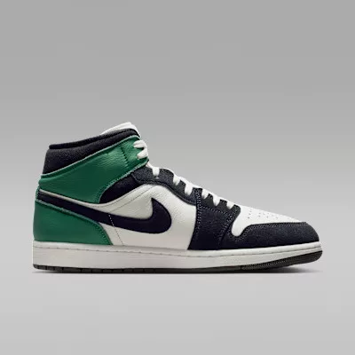 Air Jordan 1 Mid SE Lucky Green férfi közepes szárú utcai sneaker fehér zöld sárga fekete