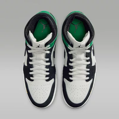 Air Jordan 1 Mid SE Lucky Green férfi közepes szárú utcai sneaker fehér zöld sárga fekete