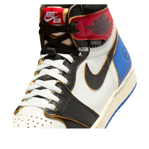 Jordan 1 Retro High OG SP Fragment x Union LA Varsity Red Sport Royal magas szárú sneaker – termékfotó, oldalnézet