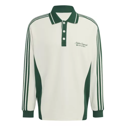 adidas Long Sleeved Polo Shirt Off White Dark Green uniszex póló off white sötétzöld