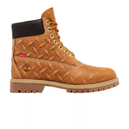 Supreme x Timberland 6 Inch Premium Waterproof Boot Embossed Diamond Plate Wheat férfi magas szárú bakancs búza utcai sneaker