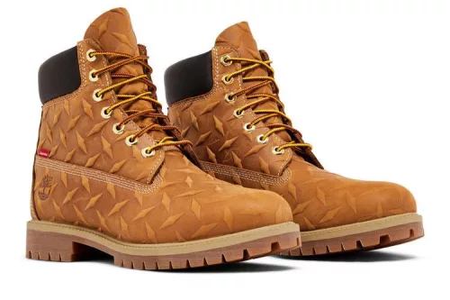 Supreme x Timberland 6 Inch Premium Waterproof Boot Embossed Diamond Plate Wheat férfi magas szárú bakancs búza utcai sneaker