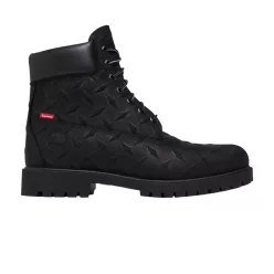   Supreme x Timberland 6 Inch Premium Waterproof Boot Embossed Diamond Plate Black férfi magas szárú bakancs fekete utcai sneaker