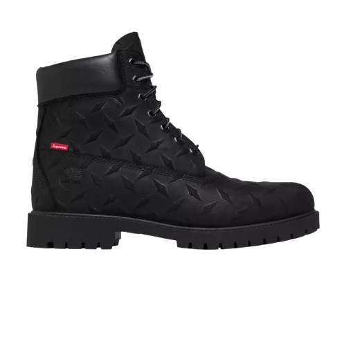 Supreme x Timberland 6 Inch Premium Waterproof Boot Embossed Diamond Plate Black férfi magas szárú bakancs fekete utcai sneaker