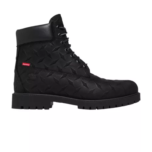 Supreme x Timberland 6 Inch Premium Waterproof Boot Embossed Diamond Plate Black férfi magas szárú bakancs fekete utcai sneaker