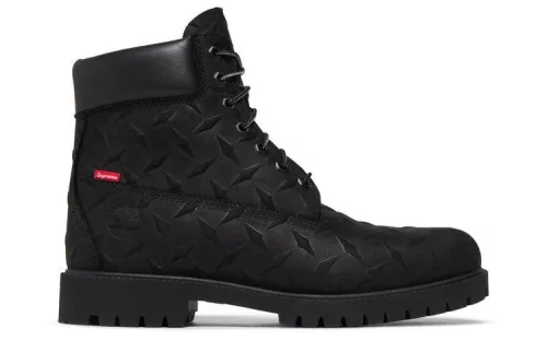 Supreme x Timberland 6 Inch Premium Waterproof Boot Embossed Diamond Plate Black férfi magas szárú bakancs fekete utcai sneaker