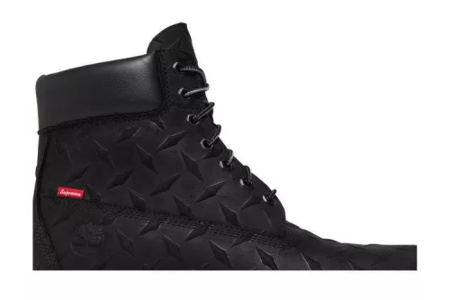Supreme x Timberland 6 Inch Premium Waterproof Boot Embossed Diamond Plate Black férfi magas szárú bakancs fekete utcai sneaker