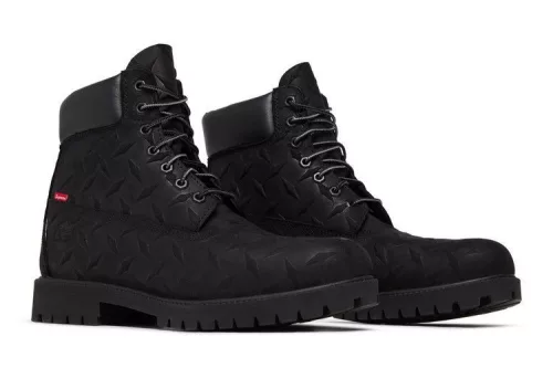 Supreme x Timberland 6 Inch Premium Waterproof Boot Embossed Diamond Plate Black férfi magas szárú bakancs fekete utcai sneaker