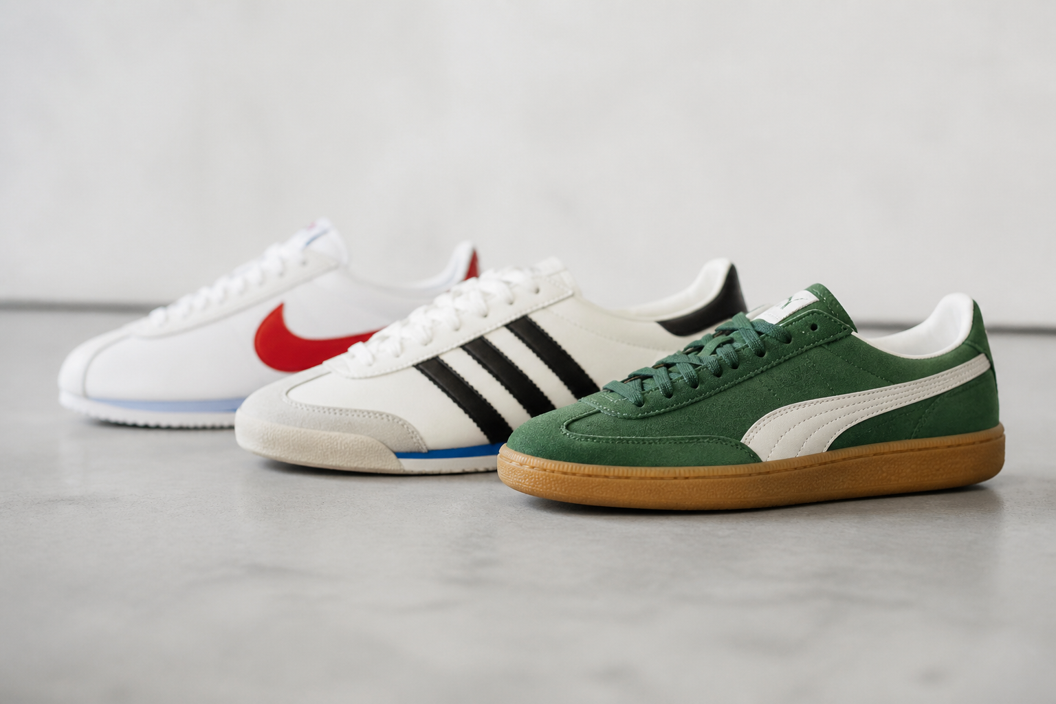 A 2026-os vékony talpú retró sportcipők: Nike Cortez, Adidas Tokyo és Puma Palermo összehasonlítása
